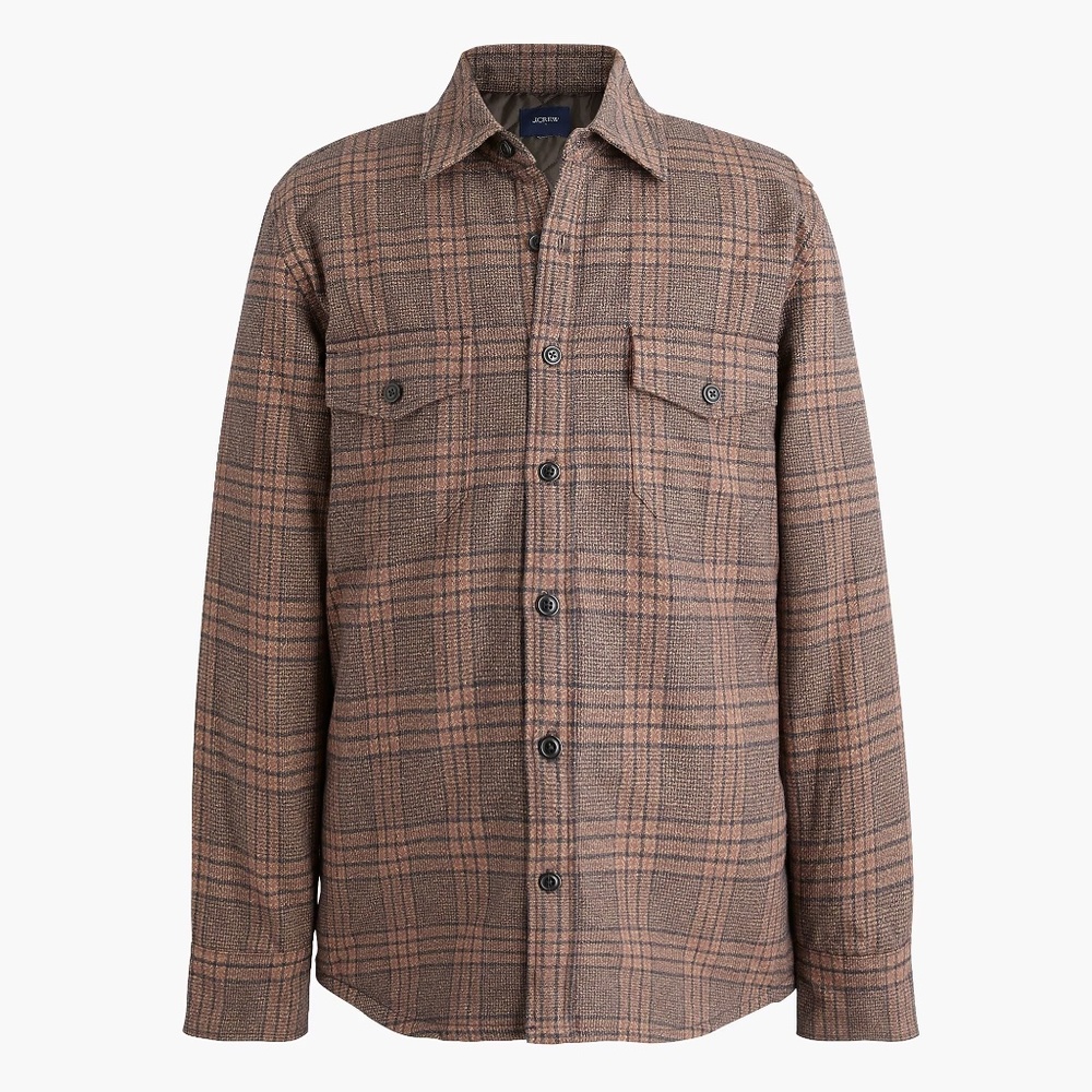 J. Crew Men's Flannel Plaid Jacket With Quilted Lining Brown Size M Medium NWT